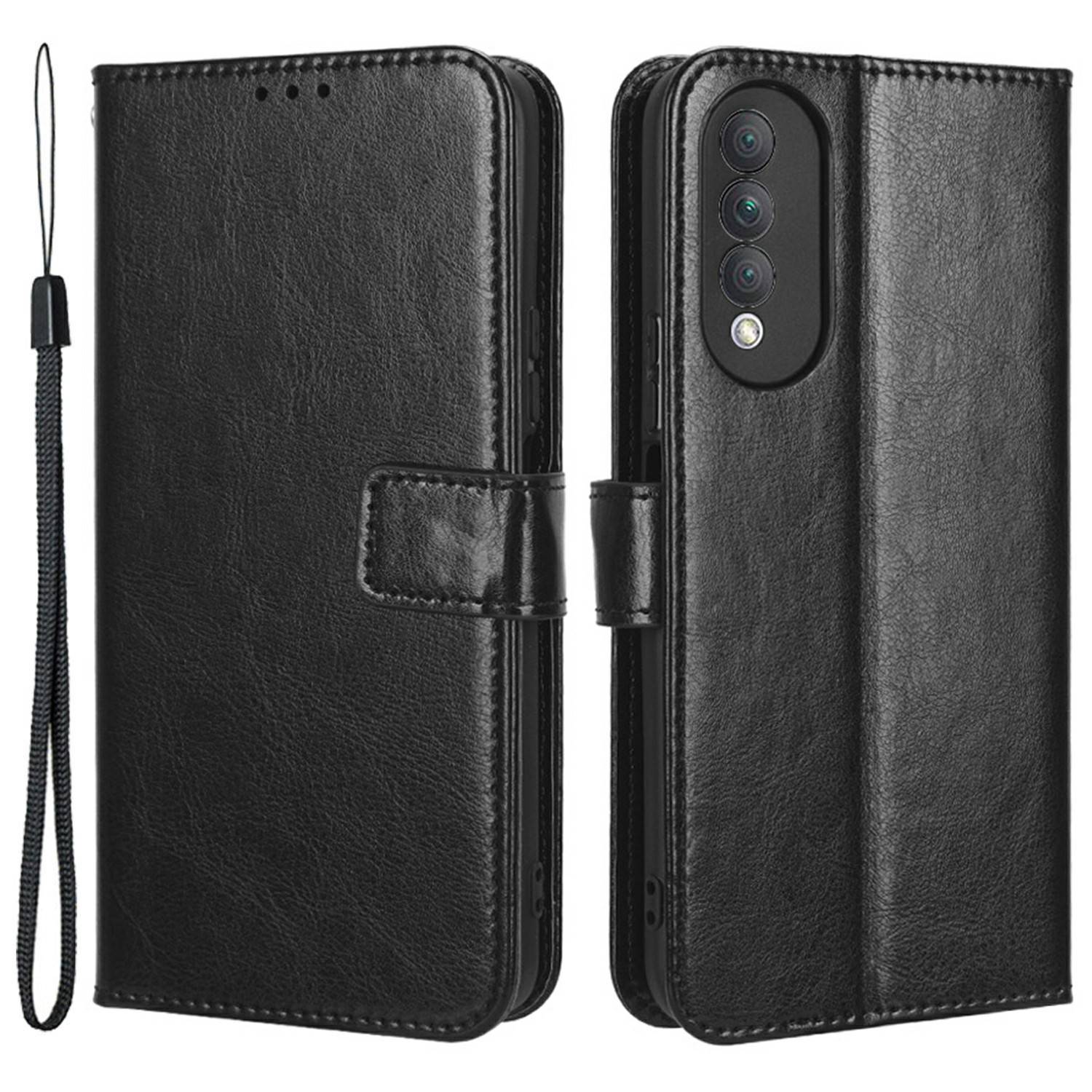 

Anti-kratzer Folio Flip Phone Cover Für Honor X20 SE / Huawei Nova 10z 4g, pu Leder Crazy Horse Texture Telefon Hülle Walletänder - Schwarz, Honor X20 SE