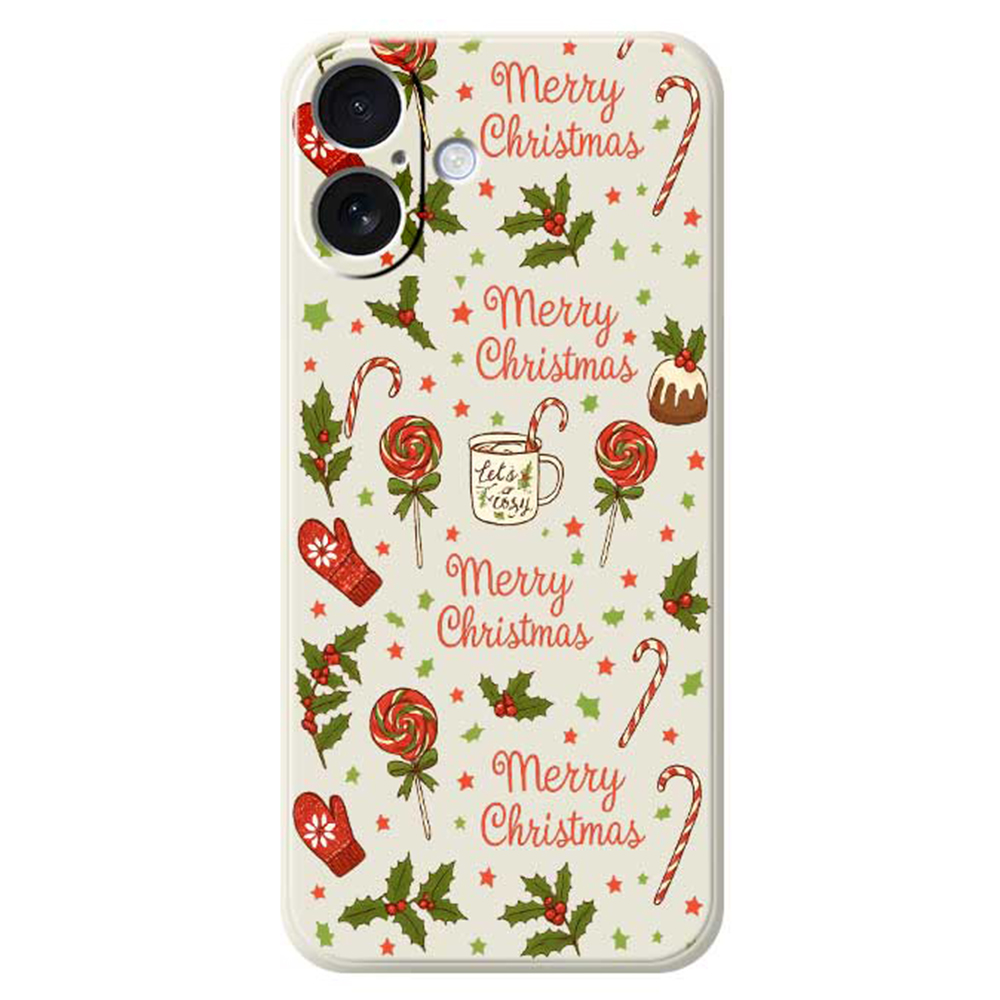 For iPhone 17 Case Christmas Candy Gloves Pattern Printing Straight Edge TPU Phone Back Cover - Beige