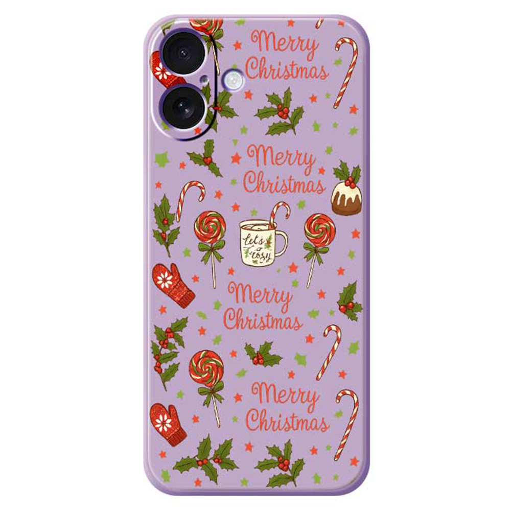 For iPhone 17 Case Christmas Candy Gloves Pattern Printing Straight Edge TPU Phone Back Cover - Purple
