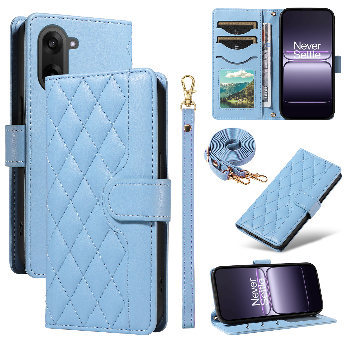 For OnePlus Nord CE5 5G / OnePlus Ace 5 Racing 5G Wallet Case Rhombus Leather Phone Cover with Strap - Blue