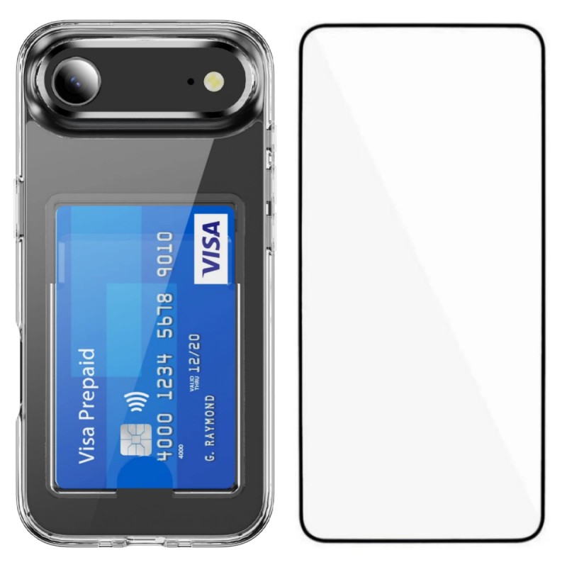 WANLONFENG For iPhone Air Clear Phone Case with Screen Film  CK Series Card Holder Cover (Big Lens Hole) - Transparent