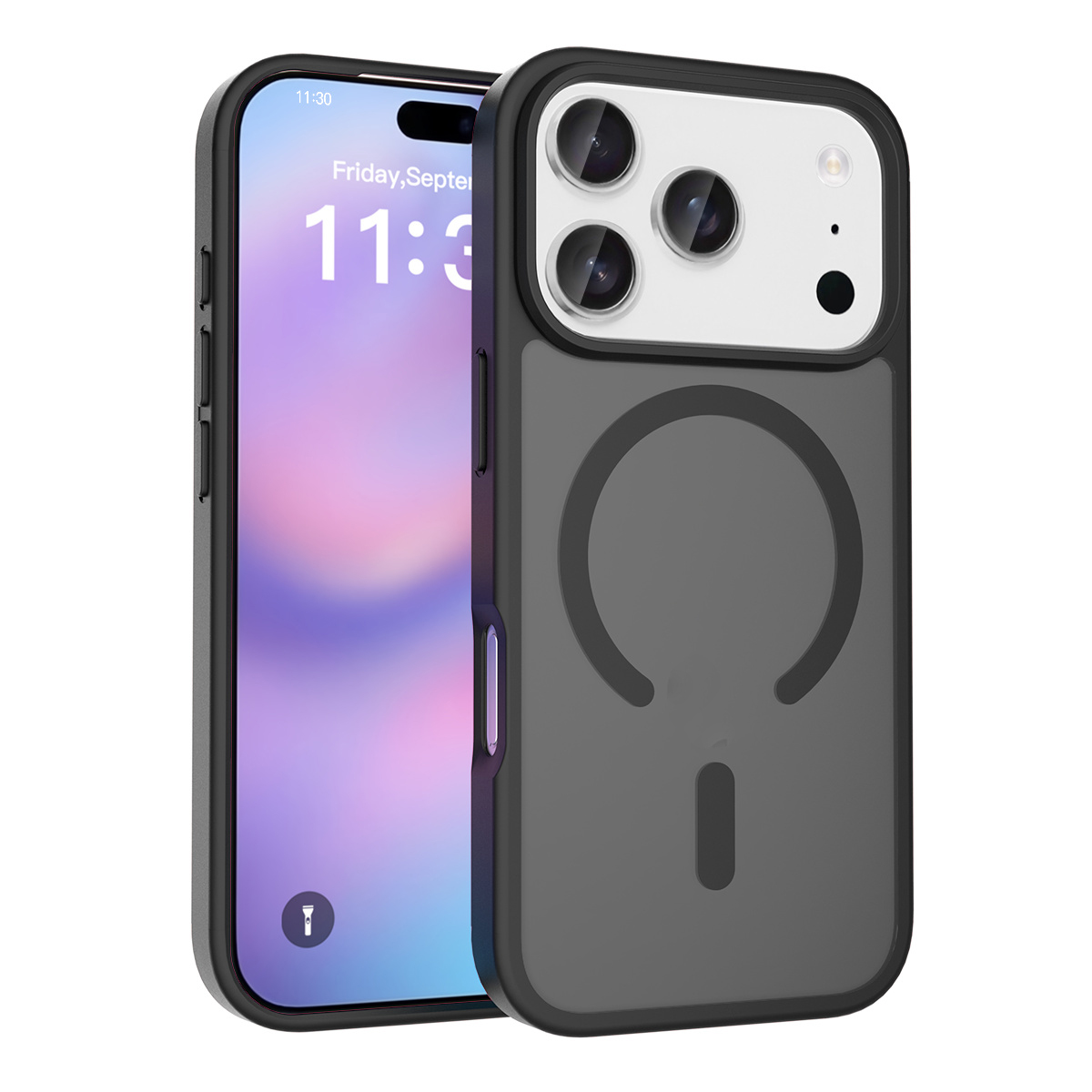 For iPhone 17 Pro Case Compatible with MagSafe TPU Frame Acrylic Back Phone Cover Skin Touch - Black