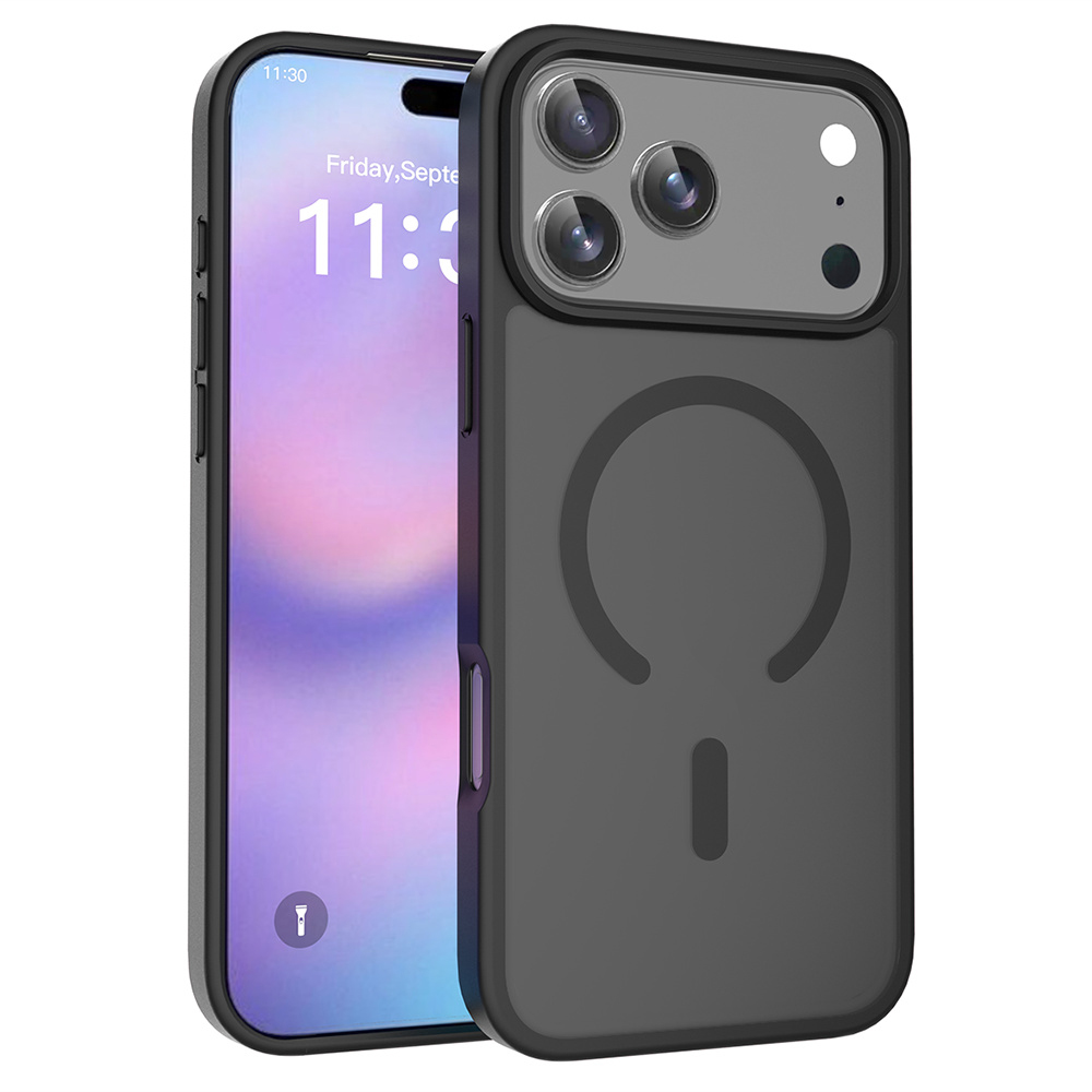 For iPhone 17 Pro Max Case Compatible with MagSafe TPU Frame Acrylic Back Phone Cover Skin Touch - Black