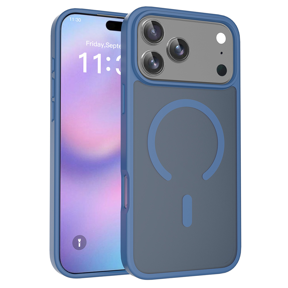 For iPhone 17 Pro Max Case Compatible with MagSafe TPU Frame Acrylic Back Phone Cover Skin Touch - Blue