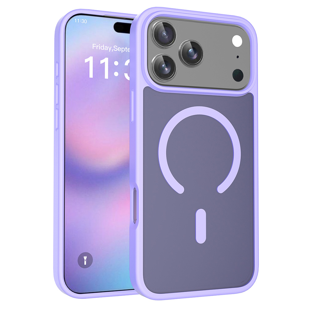 For iPhone 17 Pro Max Case Compatible with MagSafe TPU Frame Acrylic Back Phone Cover Skin Touch - Purple