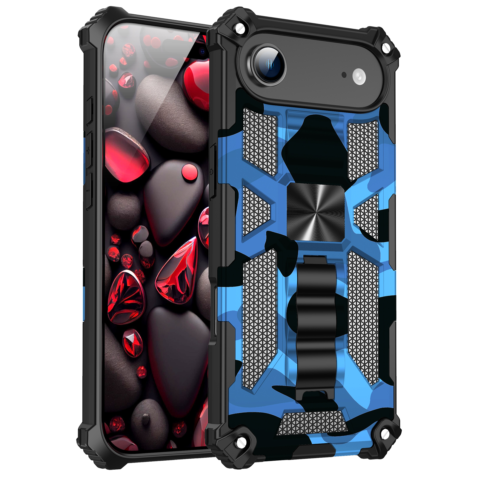 For iPhone Air Case Kickstand PC + TPU Camouflage Military Grade Phone Cover - Camouflage Blue