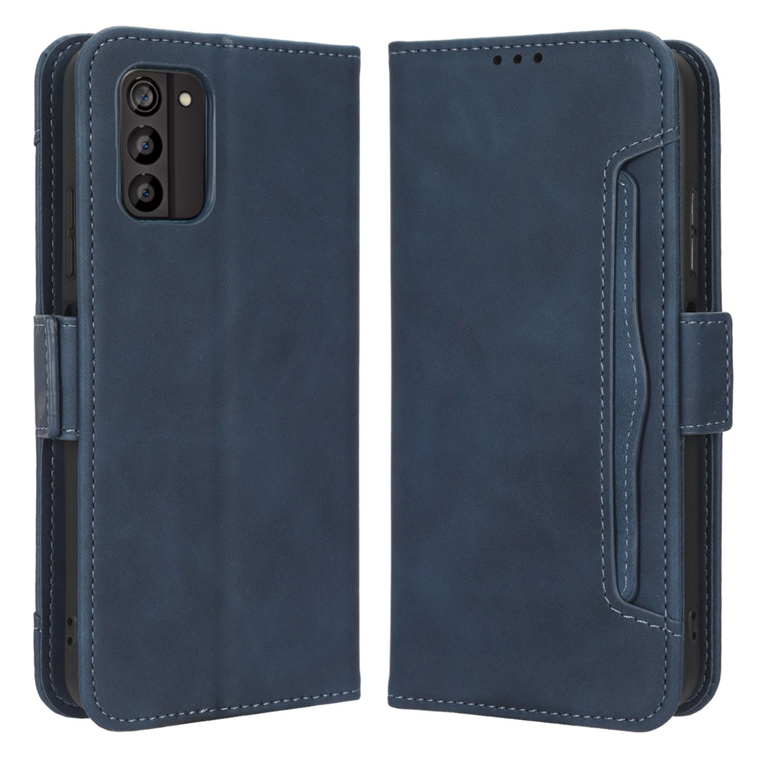 

Für Nokia G100 PU Leder Flip Wallet Phone Hülle Mehrere Kartensteckplätze Magnetische Verschlussständer Folio -abdeckung - Blau, Nokia G100