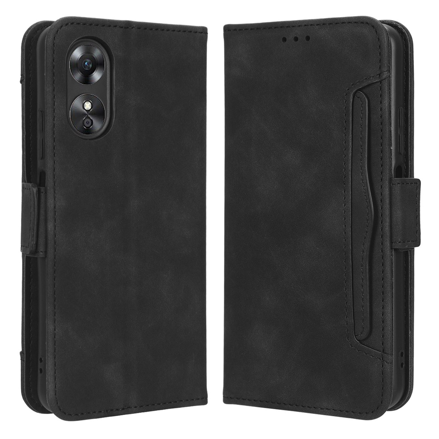 

Mehrere Kartensteckplätze Telefonkoffer Für Oppo A17 4G, PU Leder + TPU -brieftasche Schutzschutzabdeckung - Schwarz, Oppo A17 4G