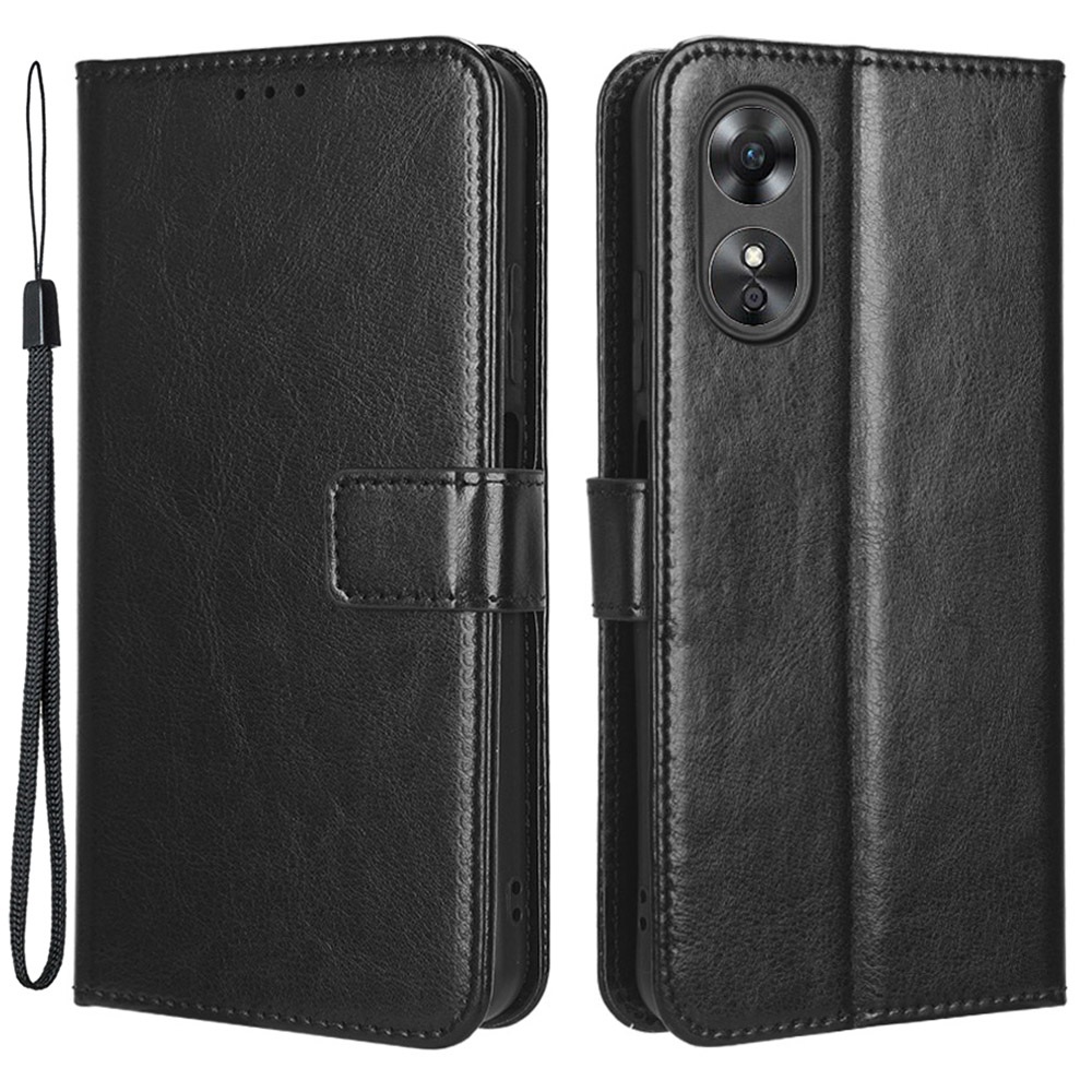 

Für Oppo A17 4G Crazy Horse Textur PU Leder Telefon Hülle Volle Schutzmagnetverschluss Mit Ständer Brieftasche - Schwarz, Oppo A17 4G