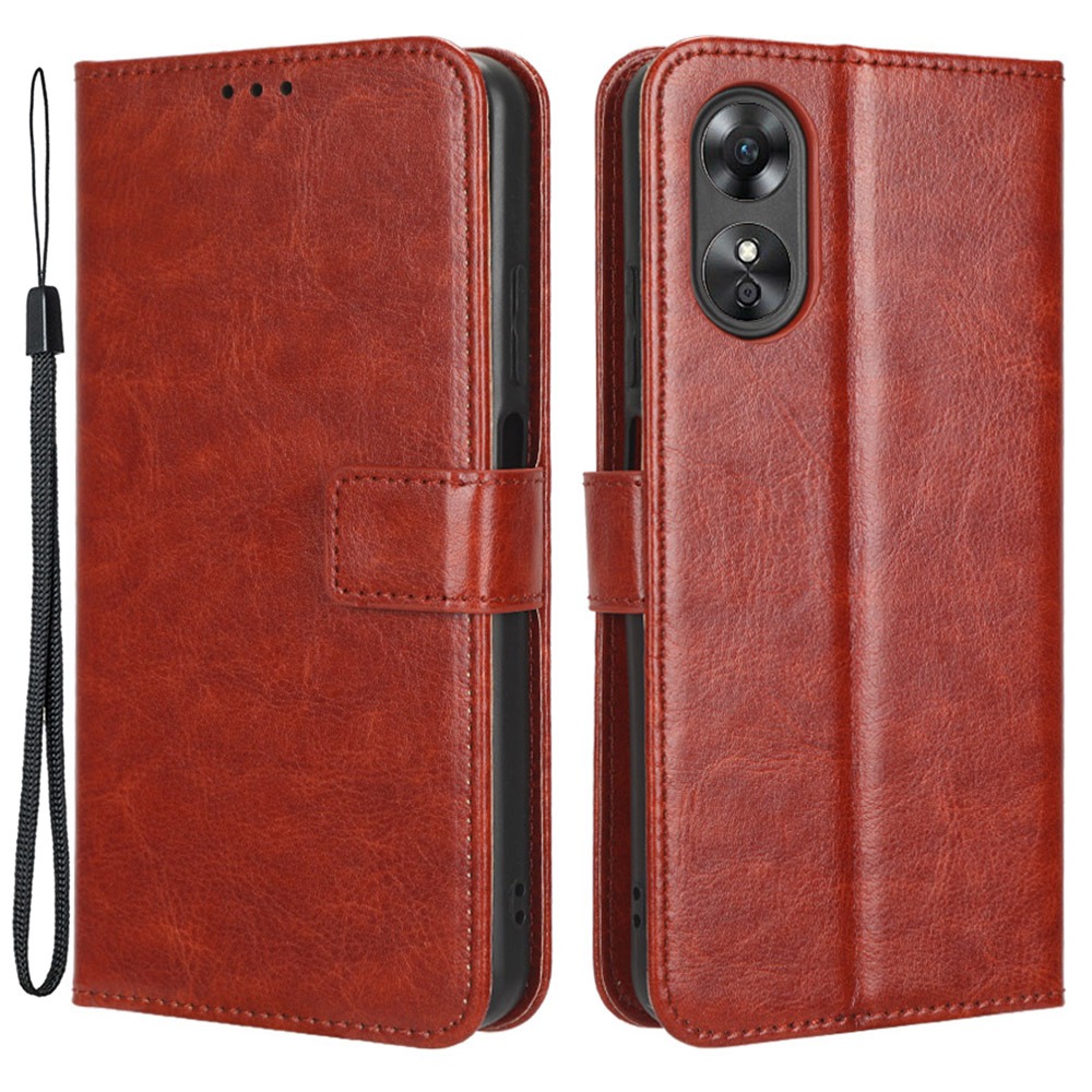 

Für Oppo A17 4G Crazy Horse Textur PU Leder Telefon Hülle Volle Schutzmagnetverschluss Mit Ständer Brieftasche - Braun, Oppo A17 4G
