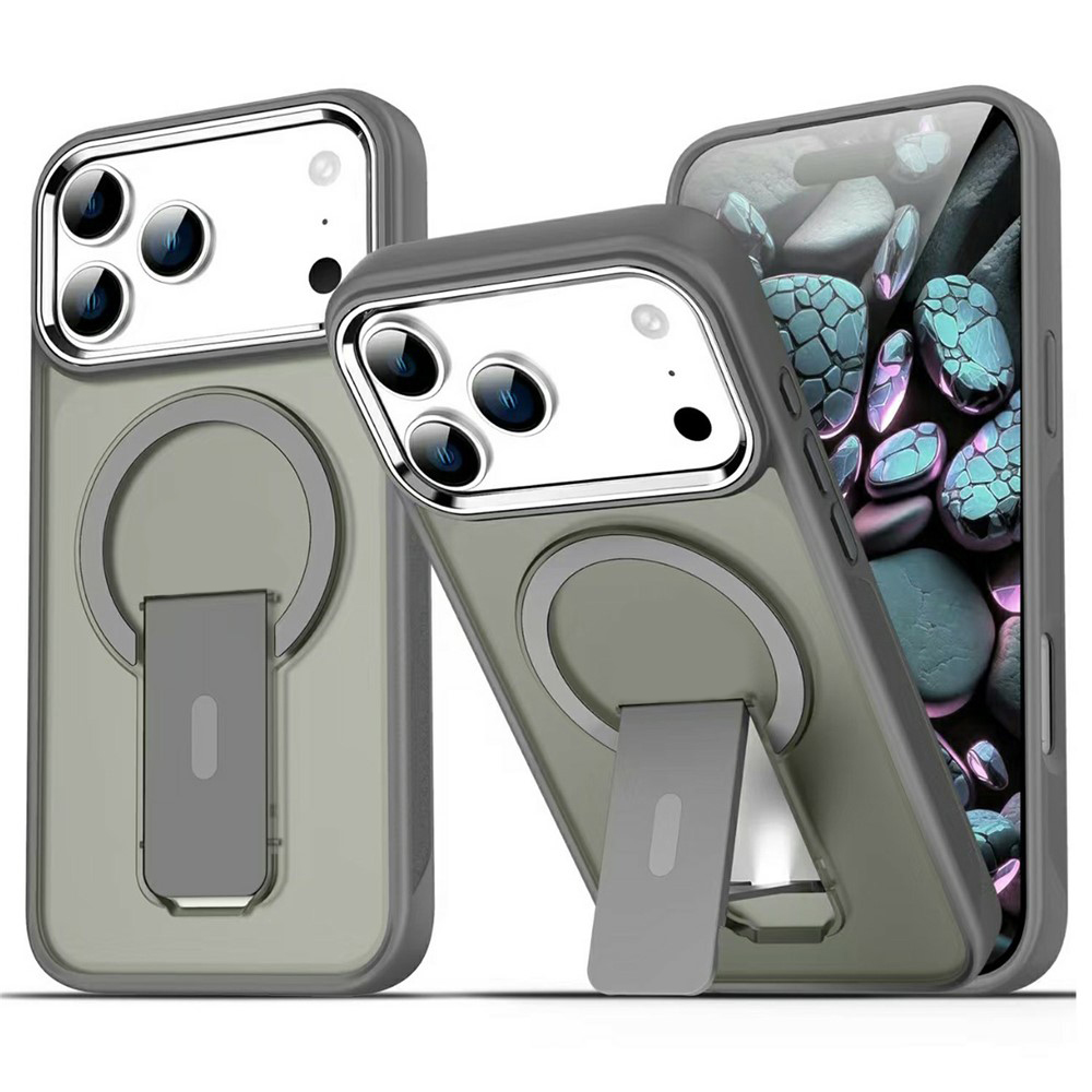 For iPhone 17 Pro Max Case Compatible with MagSafe PC + TPU Phone Cover with Kickstand - Titanium Grey