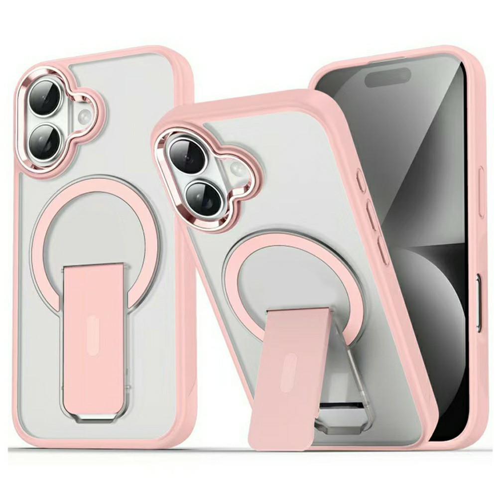 For iPhone 17 Case Compatible with MagSafe PC + TPU Phone Cover with Kickstand - Pink
