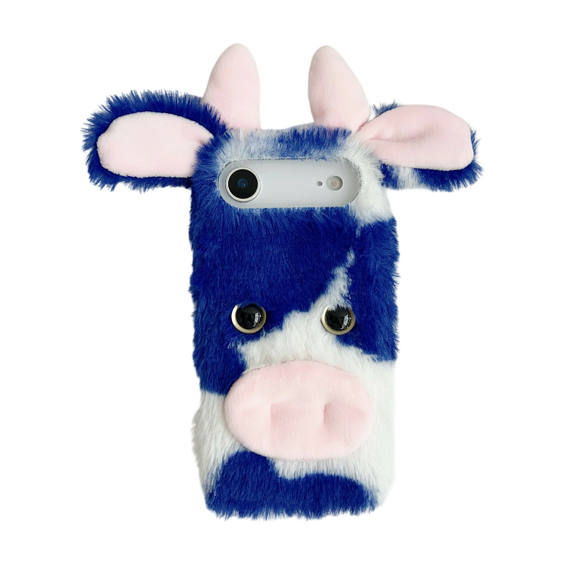 For iPhone Air Case Fluffy Cute Cow Winter Plush Inner TPU Phone Cover - Blue