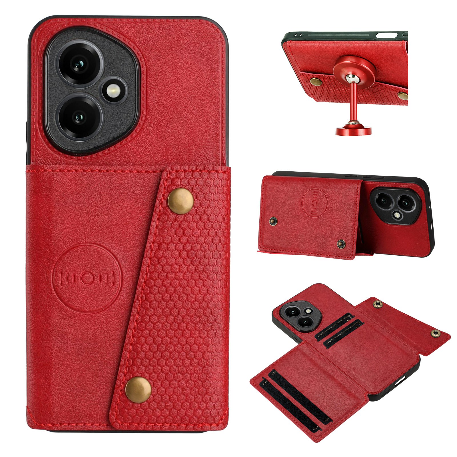For Honor 400 5G (Global) Case with Card Slots Kickstand Leather + TPU Phone Cover - Red