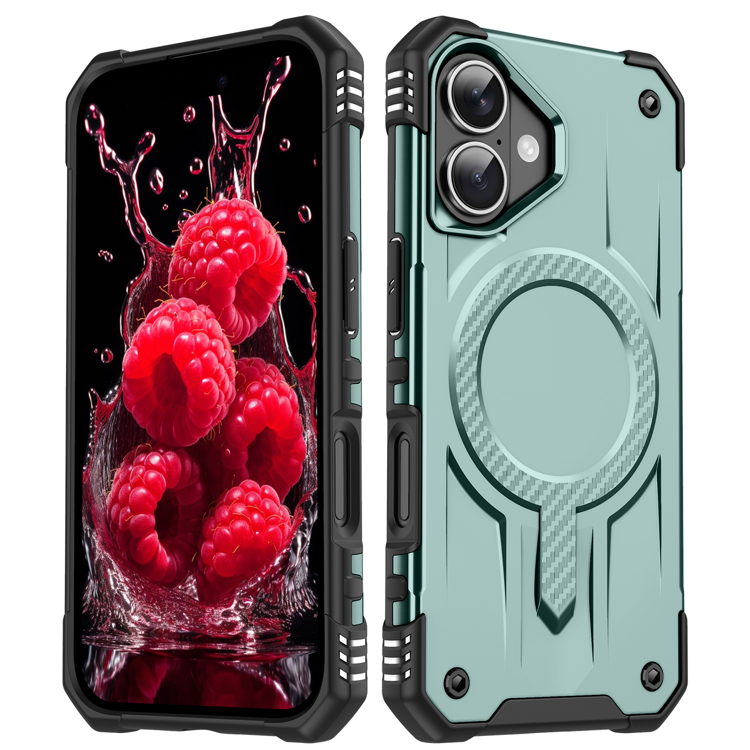 For iPhone 17 Case Compatible with MagSafe Four Corner Airbags PC + TPU Phone Cover - Blackish Green