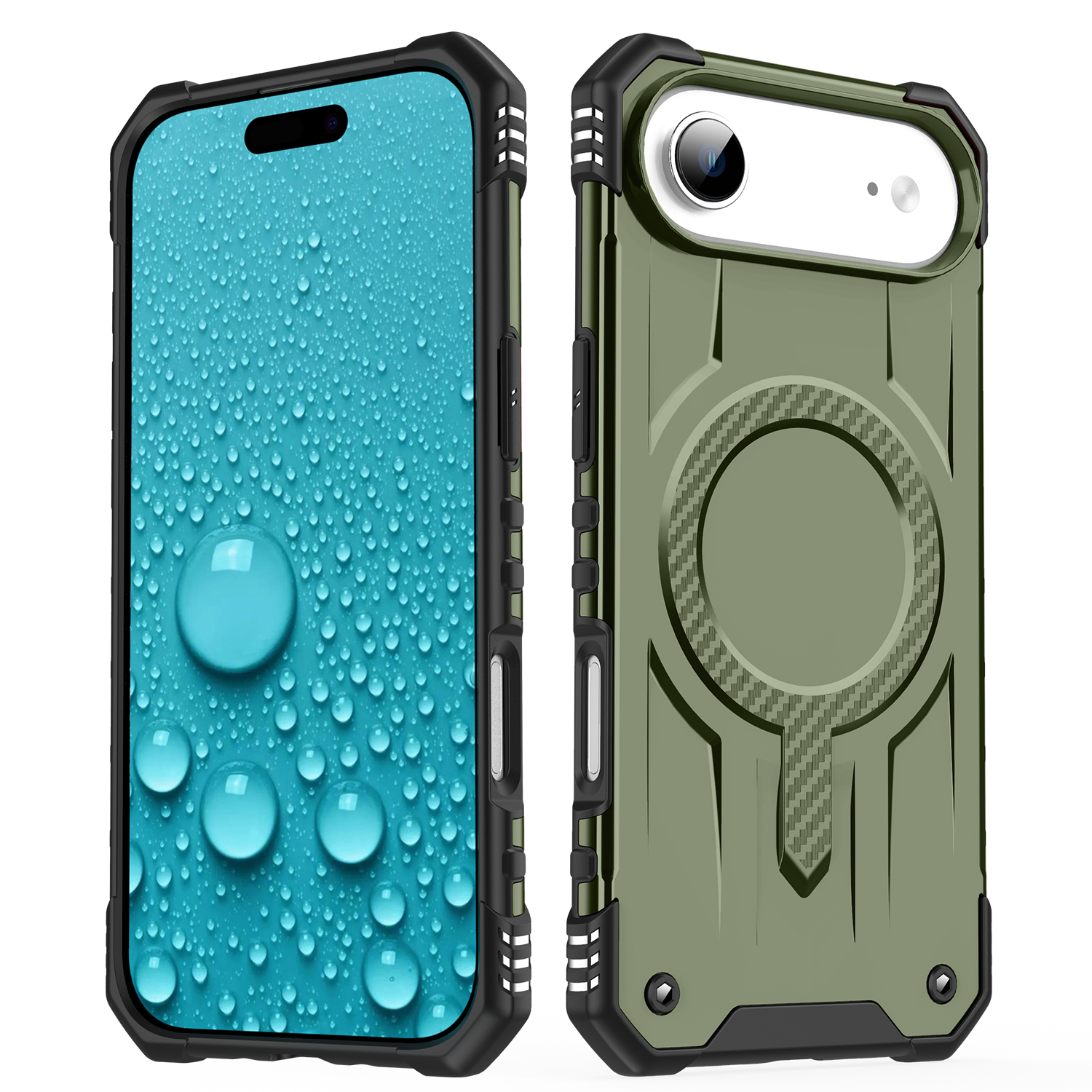 For iPhone Air Case Compatible with MagSafe Four Corner Airbags PC + TPU Phone Cover - Army Green