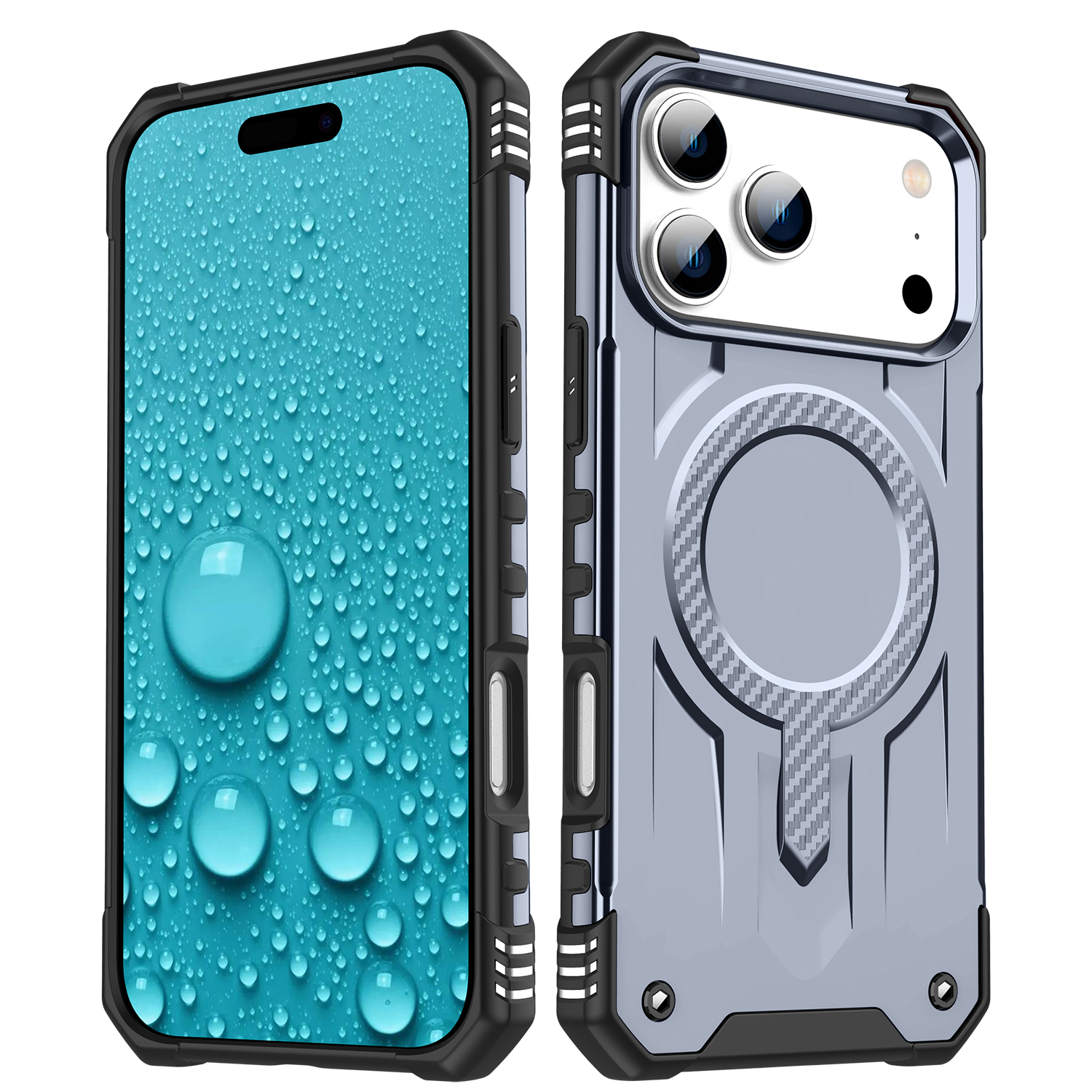 For iPhone 17 Pro Case Compatible with MagSafe Four Corner Airbags PC + TPU Phone Cover - Grey