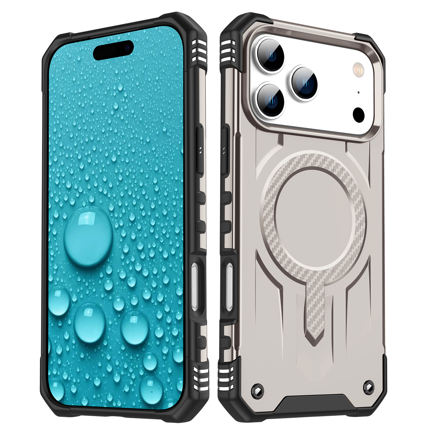 For iPhone 17 Pro Case Compatible with MagSafe Four Corner Airbags PC + TPU Phone Cover - Gold