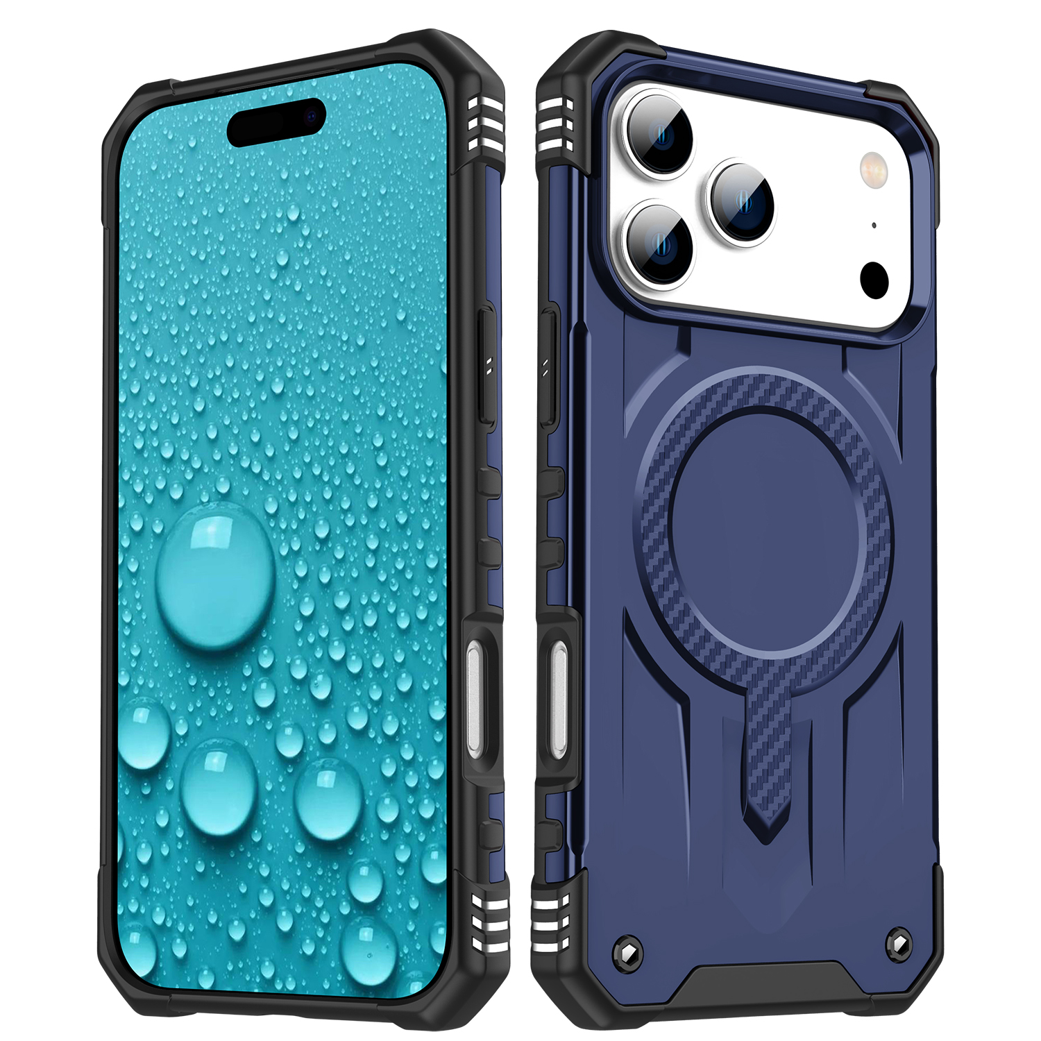 For iPhone 17 Pro Case Compatible with MagSafe Four Corner Airbags PC + TPU Phone Cover - Blue