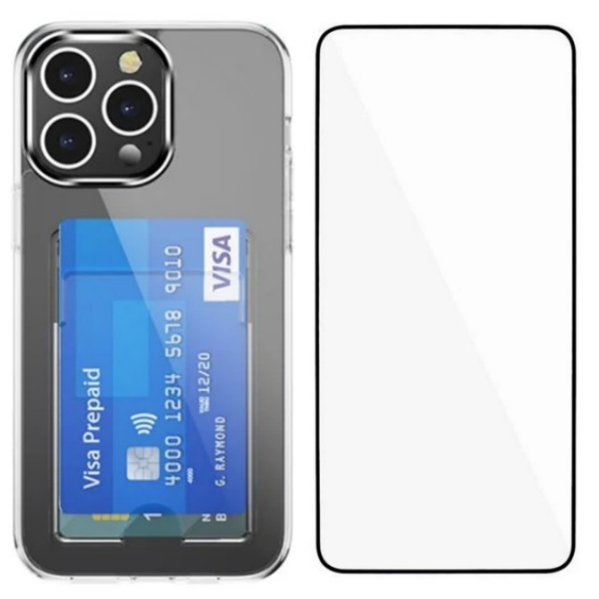 WANLONFENG For iPhone 15 Pro Max Clear Phone Case with Screen Film  CK Series Card Holder Cover (Big Lens Hole) - Transparent