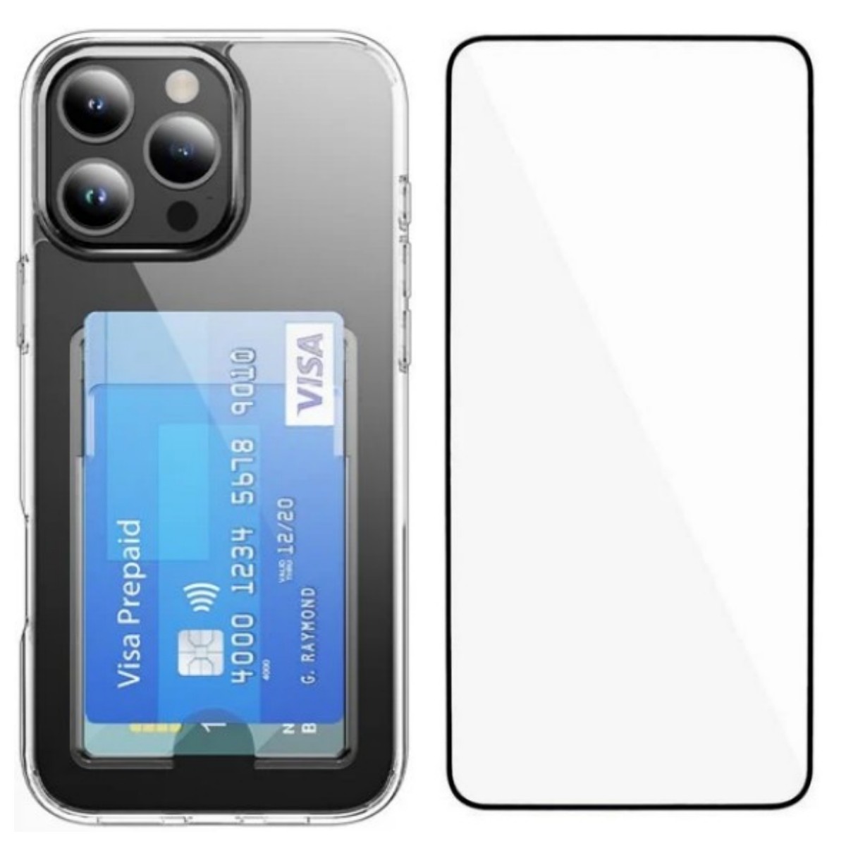 WANLONFENG For iPhone 16 Pro Max Clear Phone Case with Screen Film  CK Series Card Holder Cover (Big Lens Hole) - Transparent