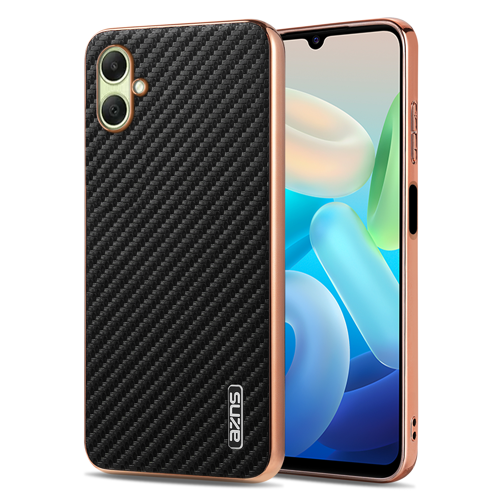 AZNS For Samsung Galaxy A07 5G / A07 4G Case Electroplating Carbon Fiber Texture PU + TPU Phone Cover - Black