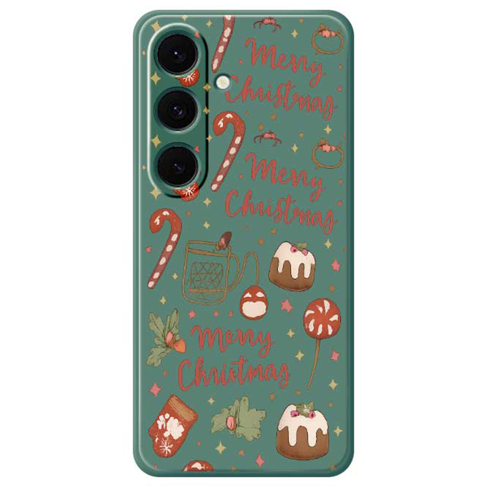 For Samsung Galaxy S24 FE Case Merry Christmas Pattern Printing Straight Edge TPU Phone Back Cover - Green
