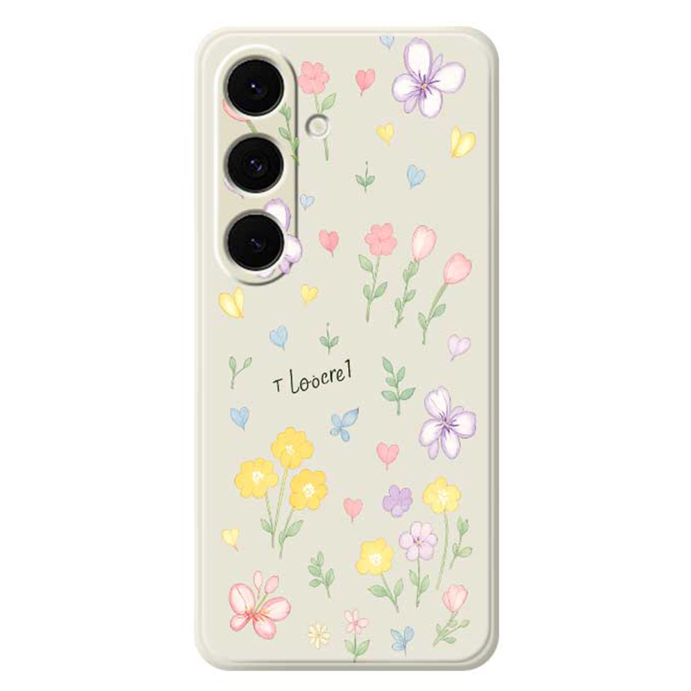 For Samsung Galaxy S24 FE Case Small Flowers Pattern Printing Straight Edge TPU Phone Back Cover - Beige