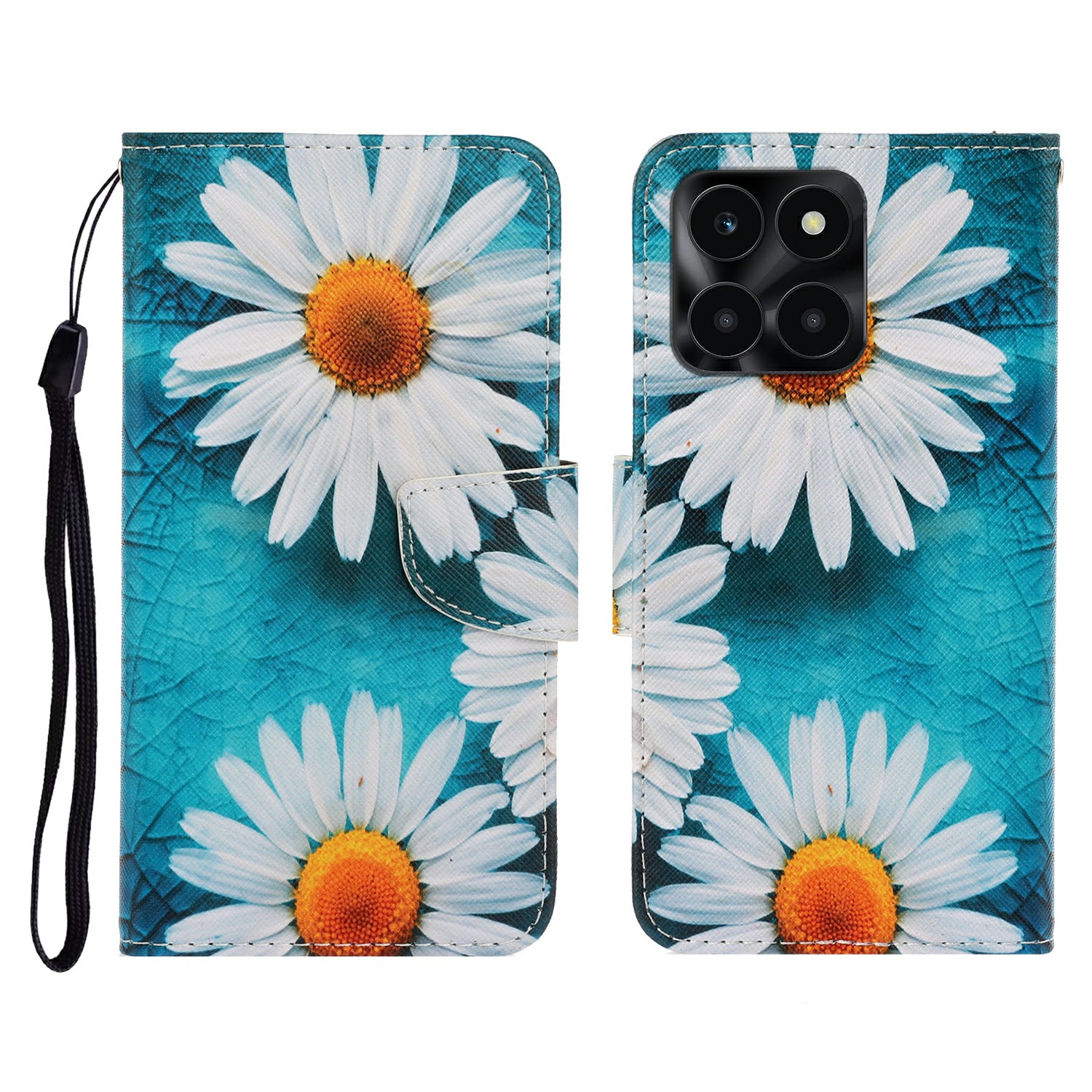 Protective Case for Honor X6c 4G  /  X6b 4G  /  X6a 4G  /  X5b  /  X5b Plus Pattern Printing Leather Folio Phone Cover with Wrist Strap - Chrysanthemu