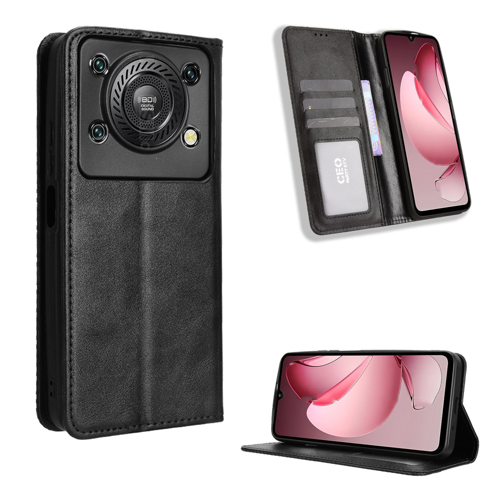 For Oukitel C60 Pro / Oukitel C60 Leather Case Wallet Stand Retro Texture Phone Cover - Black