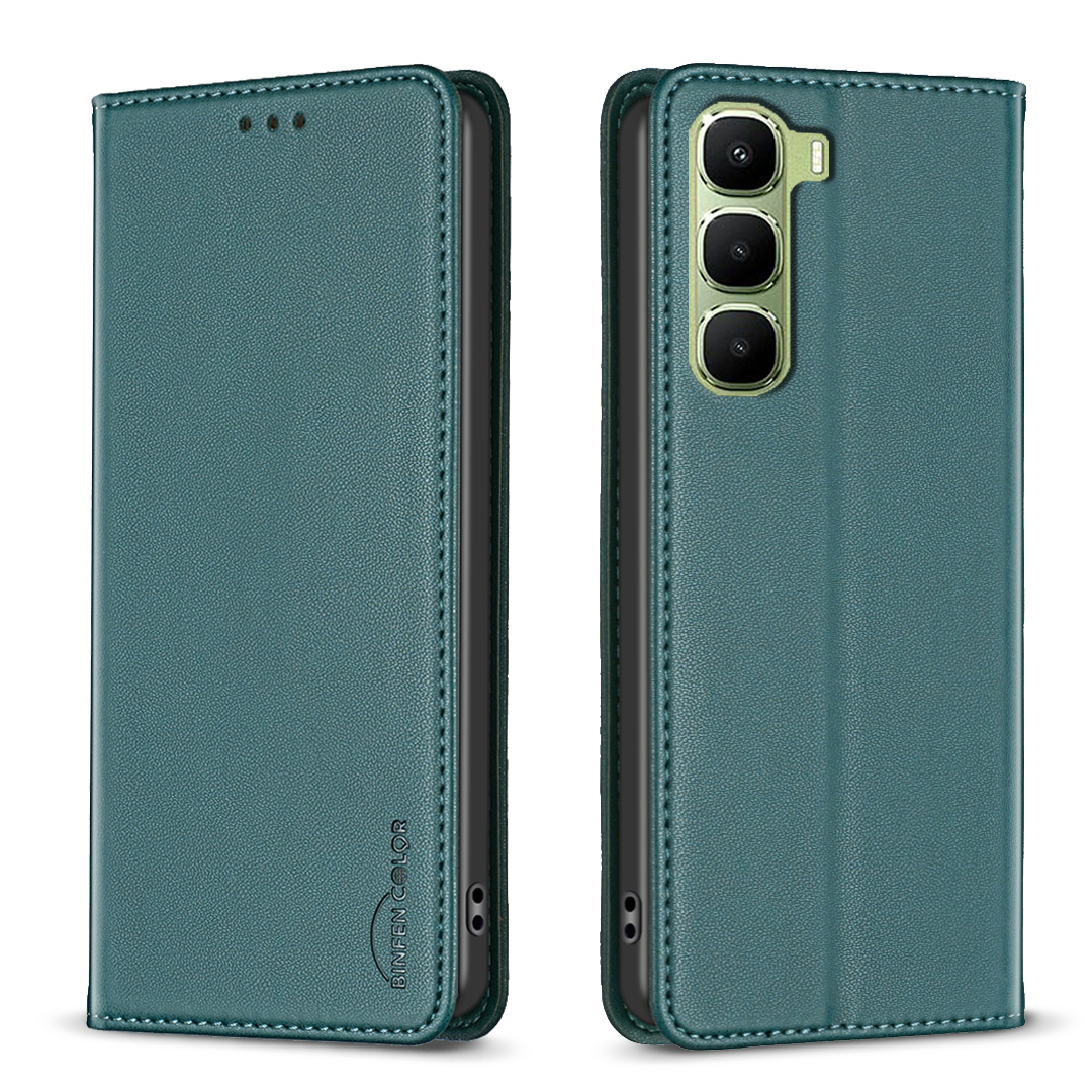 BINFEN COLOR For Infinix Hot 60 Pro+ 4G Leather Case  BF18 Phone Stand Cover with Card Slots - Green