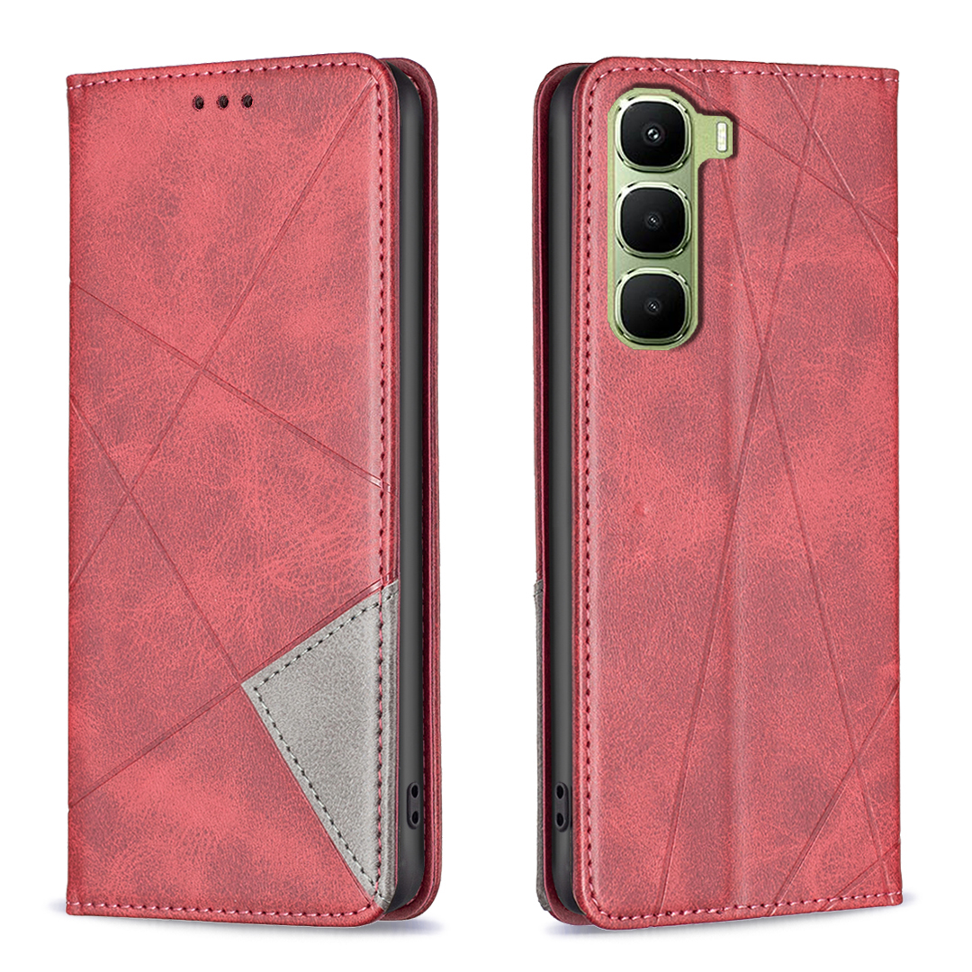 For Infinix Hot 60 Pro+ 4G Case Card Slots Geometry Imprint Leather Phone Cover - Red