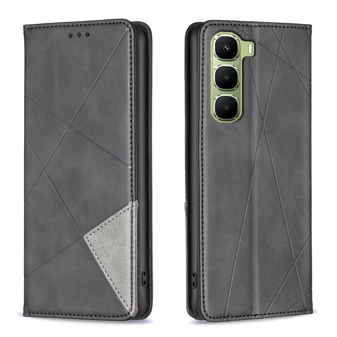 For Infinix Hot 60 Pro+ 4G Case Card Slots Geometry Imprint Leather Phone Cover - Black