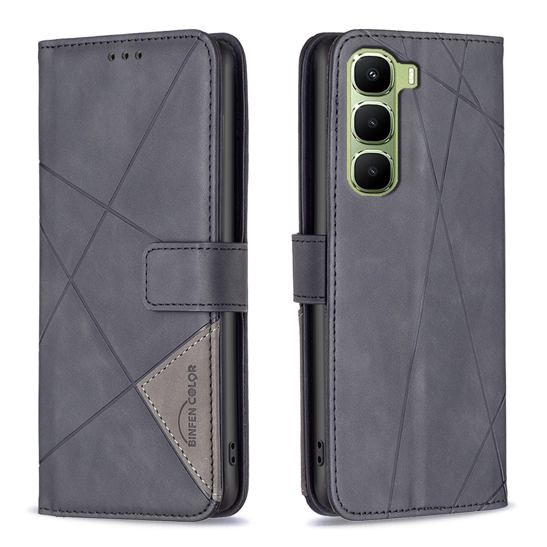BINFEN COLOR For Infinix Hot 60 Pro+ 4G Phone Case  Wallet Stand Geometry Imprint Leather Cover - Black