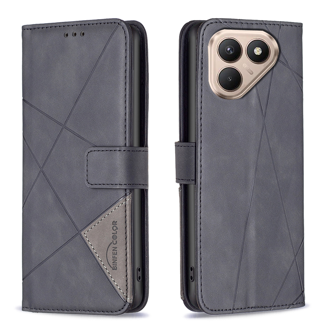BINFEN COLOR For TECNO Pova 7 Pro 5G Phone Case  Wallet Stand Geometry Imprint Leather Cover - Black