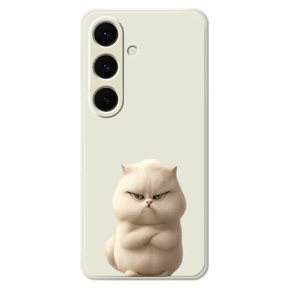 For Samsung Galaxy S25+ Case Angry Cat Pattern Printing Straight Edge TPU Phone Back Cover - Beige