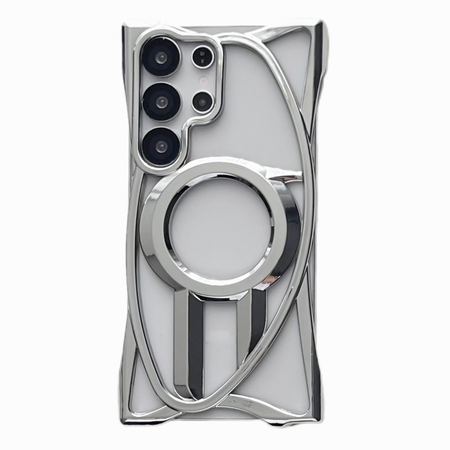 For Samsung Galaxy S25 Ultra Magnetic Case Frameless Electroplated Hollow Design TPU Phone Cover - Silver