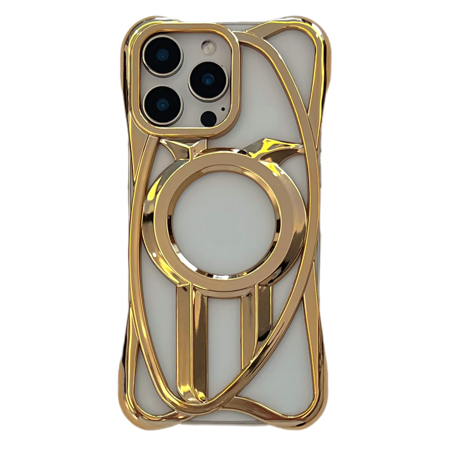For iPhone 16 Pro Max Case Compatible with MagSafe Frameless Electroplated Hollow Design TPU Phone Cover - Desert Gold