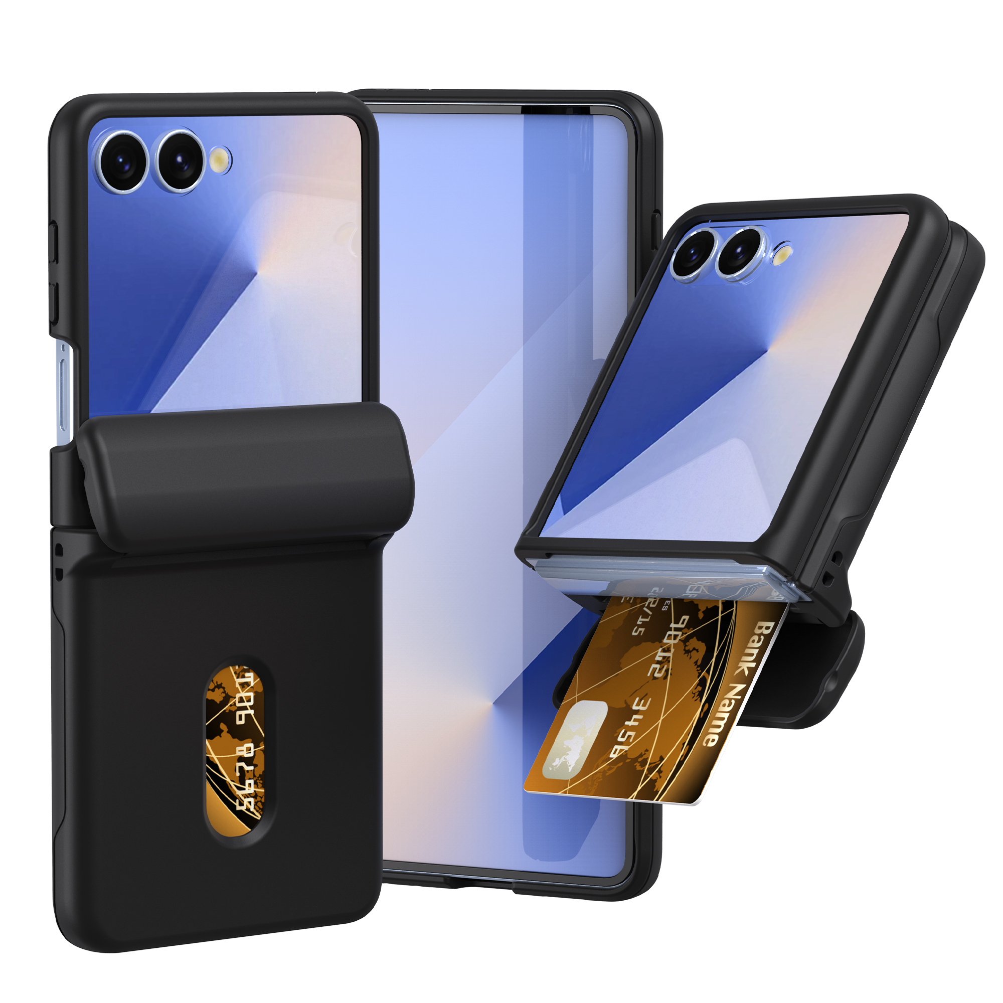 For Samsung Galaxy Z Flip7 5G Case Spring Hinge PC Folding Phone Cover with Card Slot - Black