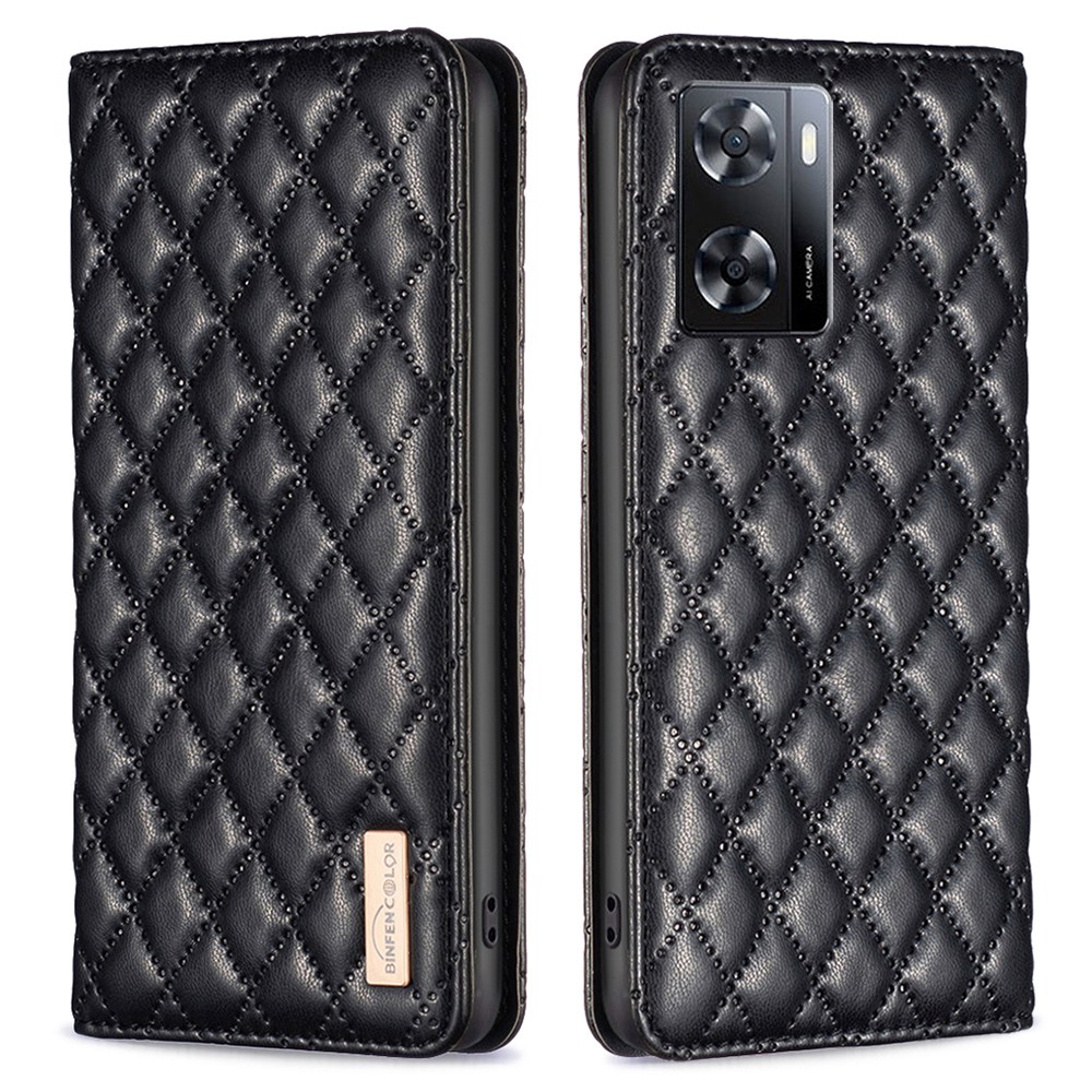 

Binfen Color BF Style-16 Für Oppo A57 4G Kartenhalter Rhombus Eingeprägter Telefonhülle PU Leder Anti-drop Stand Cover - Schwarz, Oppo A57 4G