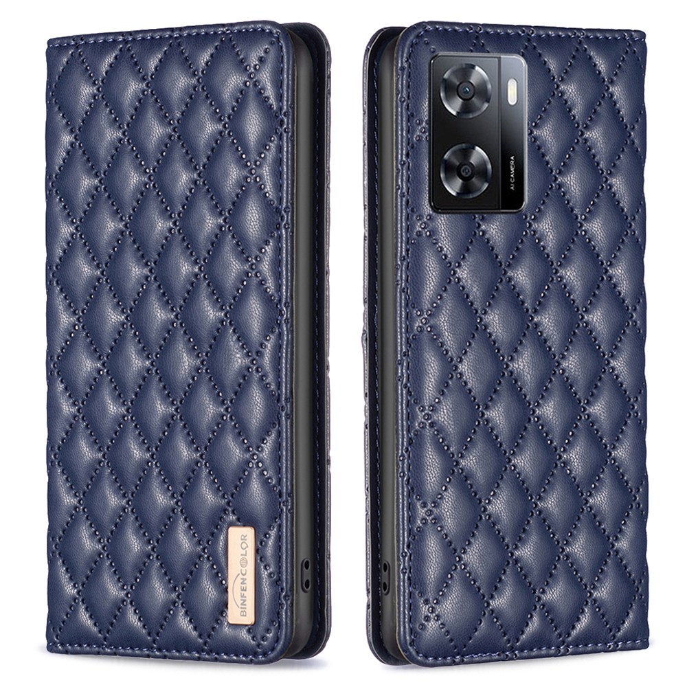 

Binfen Color BF Style-16 Für Oppo A57 4G Kartenhalter Rhombus Eingeprägter Telefonhülle PU Leder Anti-drop Stand Cover - Blau, Oppo A57 4G