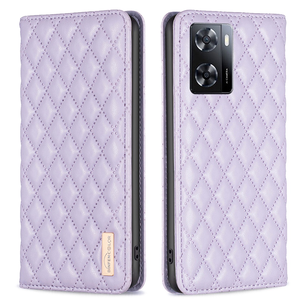 

Binfen Color BF Style-16 Für Oppo A57 4G Kartenhalter Rhombus Eingeprägter Telefonhülle PU Leder Anti-drop Stand Cover - Violett, Oppo A57 4G