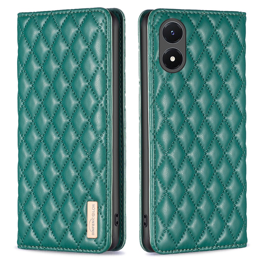 

Binfen Color BF Style-16 Rhombus Imponed Stand Hülle Für Vivo Y02s 4G, PU Lederkartenhalter Anti-scratch-telefonabdeckung - Grün, vivo Y02s 4G
