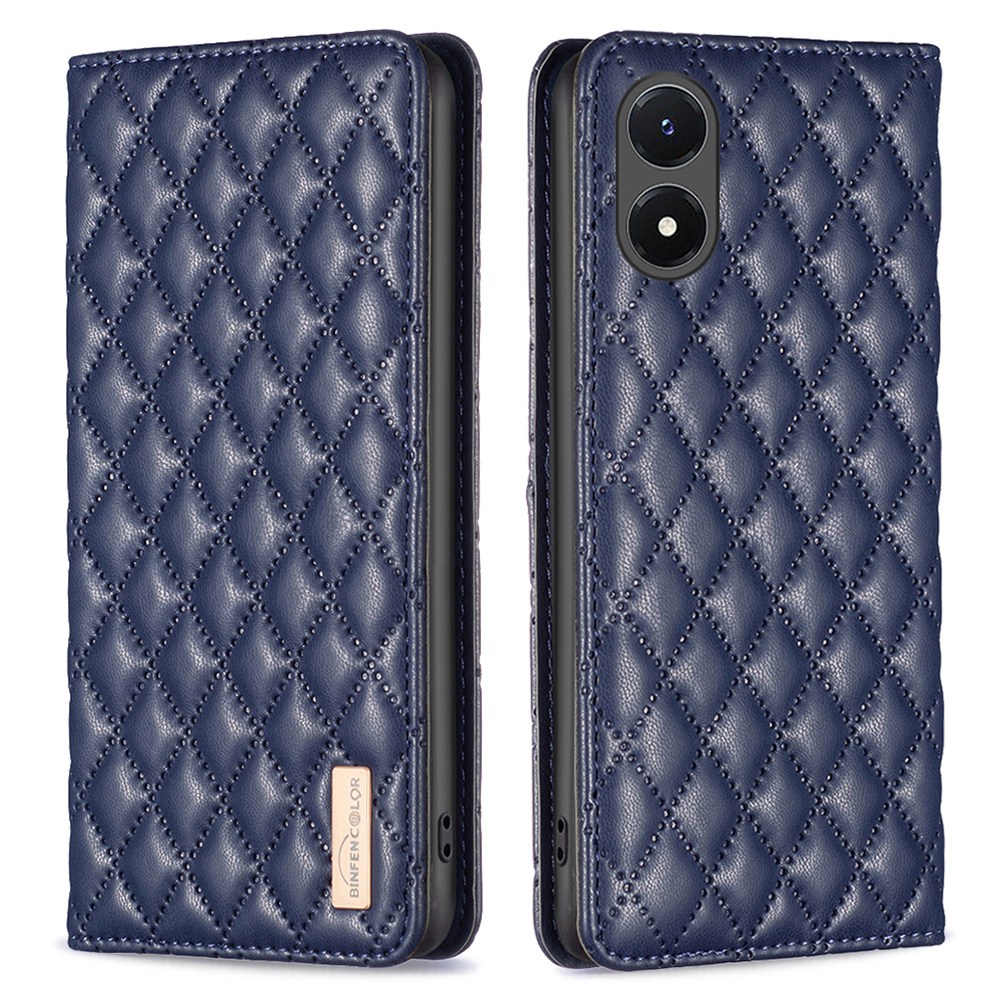 

Binfen Color BF Style-16 Rhombus Imponed Stand Hülle Für Vivo Y02s 4G, PU Lederkartenhalter Anti-scratch-telefonabdeckung - Blau, vivo Y02s 4G