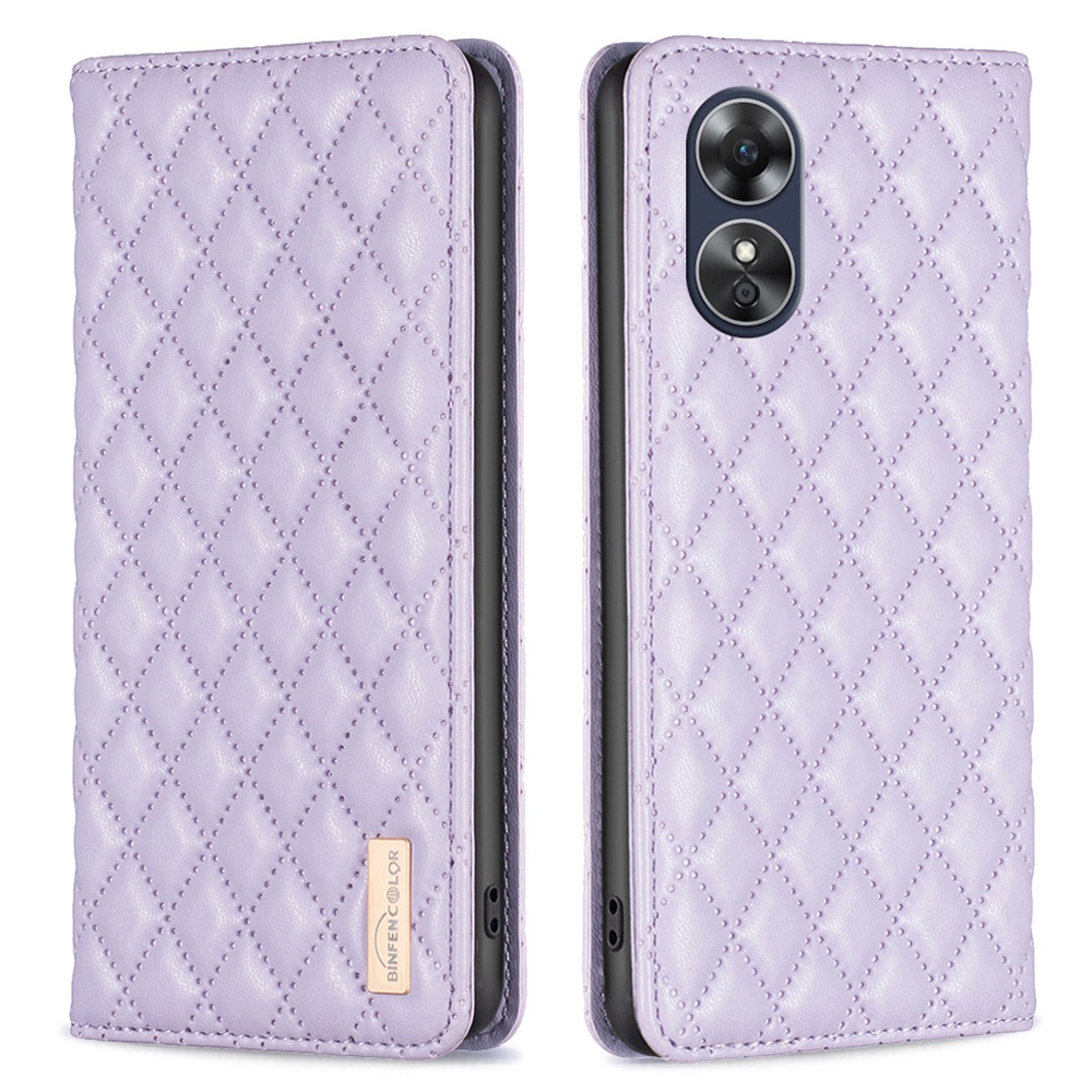 

Binfen Color BF Style-16 Für Oppo A17 4G Rhombus Eingeprägter Pu-leder-ständer Handy-kartonhalter Auto Schließung Magnetischer Abdeckung - Violett, Oppo A17 4G