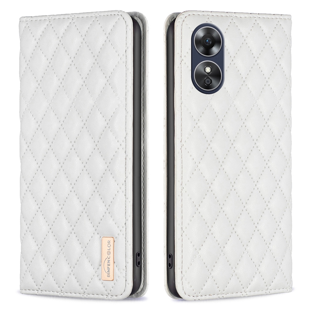 

Binfen Color BF Style-16 Für Oppo A17 4G Rhombus Eingeprägter Pu-leder-ständer Handy-kartonhalter Auto Schließung Magnetischer Abdeckung - Weiß, Oppo A17 4G