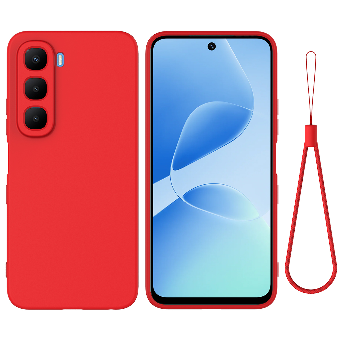 For Infinix Hot 60 Pro+ 4G Liquid Silicone Case Phone Back Cover with Hand Strap - Red
