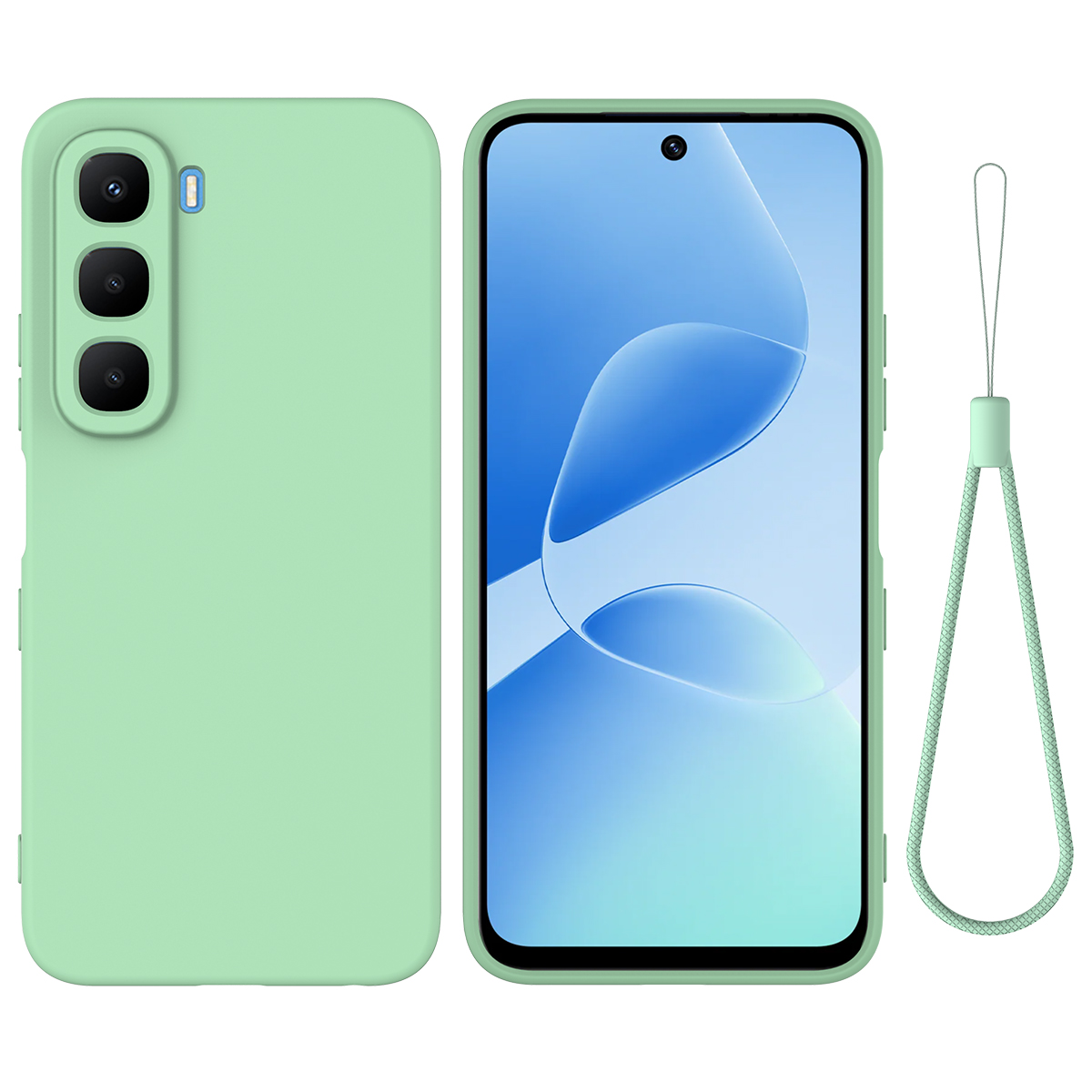 For Infinix Hot 60 Pro+ 4G Liquid Silicone Case Phone Back Cover with Hand Strap - Green