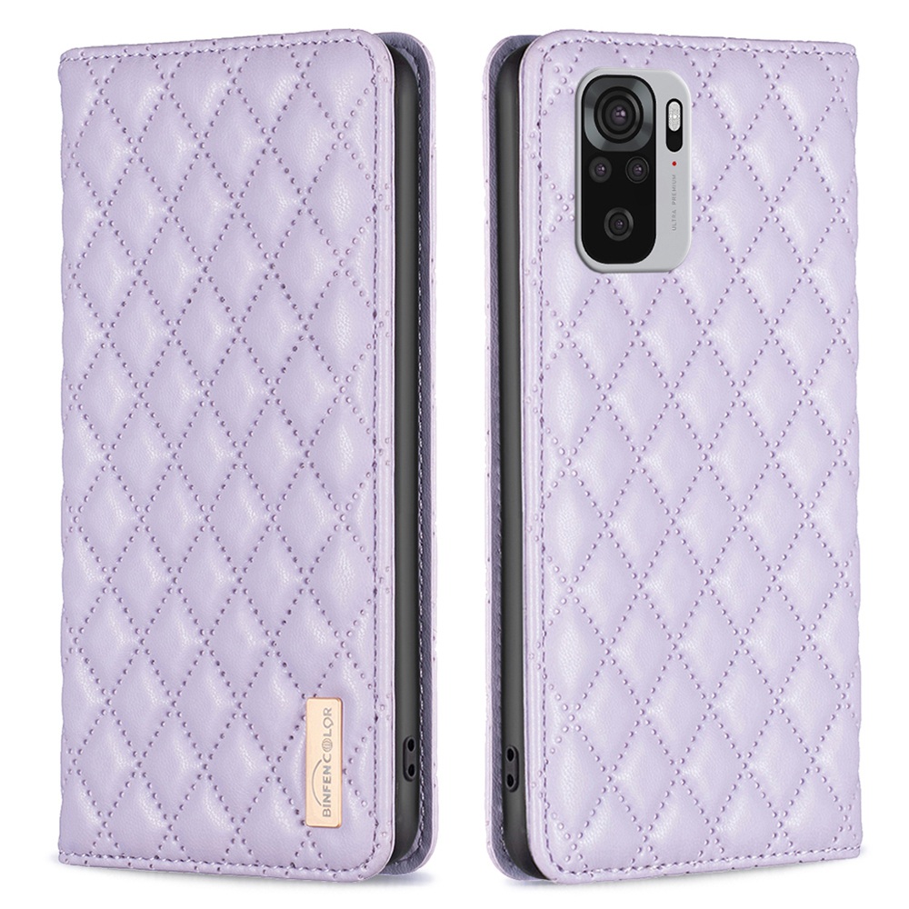 

Binfen Color BF Style-16 Für Xiaomi Redmi Anmerkung 10 4g / Anmerkung 10s 4g / Poco M5s 4G PU Leder Rhombus Eingeprägter Gehäusekartenhalter Ständer Cover - Violett, Xiaomi Redmi Note 10 4G