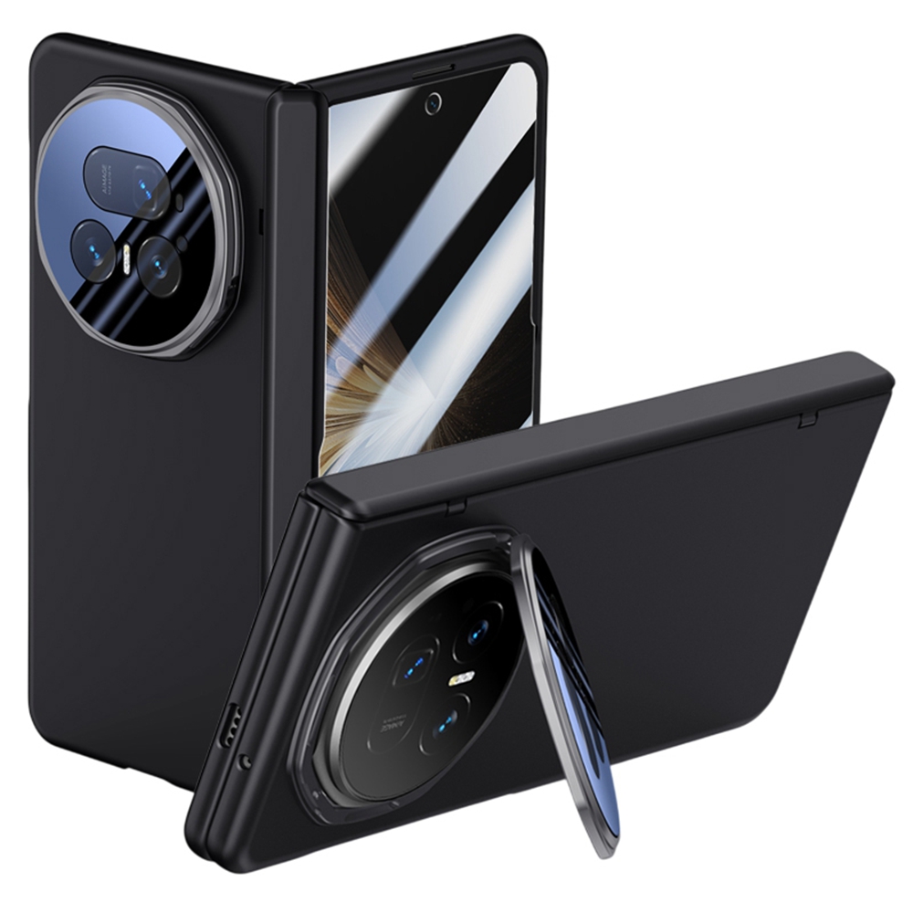 For Honor Magic V5 5G Case PC Hard Phone Cover with Anti-Spy Film, Lens Frame Kickstand - Black